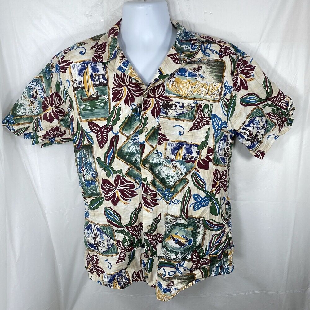 Vintage Angelica Men’s Medium Short Sleeve Colorful Floral Beach Hawaiian Shirt